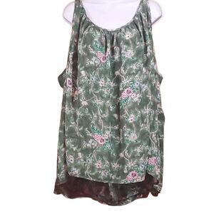 Lane Bryant 14/16 Green Pink Floral Lined Sleeveless Adjustable Strap Tank Top